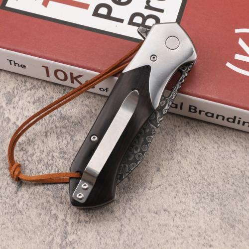 Ebony Damascus Folding Knife