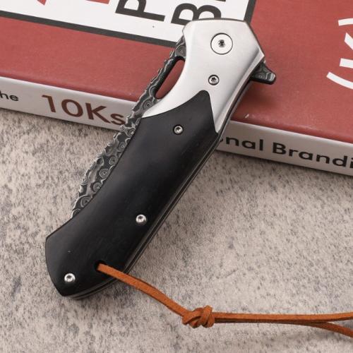 Ebony Damascus Folding Knife