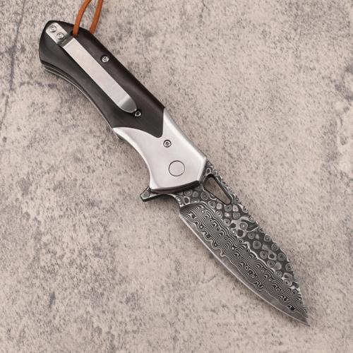 Ebony Damascus Folding Knife