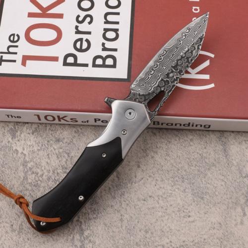 Ebony Damascus Folding Knife