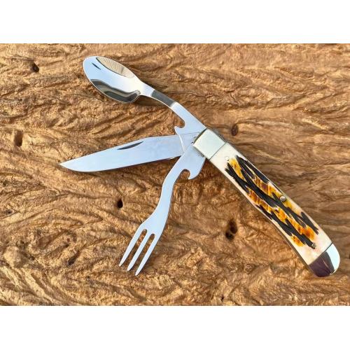 Dual Steel Head Antler Multi-Tool Folding Knife