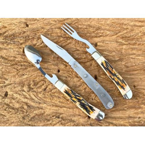 Dual Steel Head Antler Multi-Tool Folding Knife
