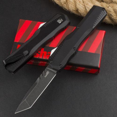 Introducing the 2024 Kershaw 9000 Spring-Assisted Knife with a sleek black blade.