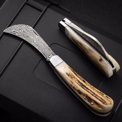 Buck Stag Damascus Pocket Knife
