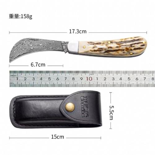 Buck Stag Damascus Pocket Knife