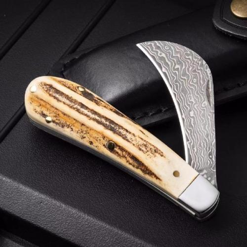 Buck Stag Damascus Pocket Knife