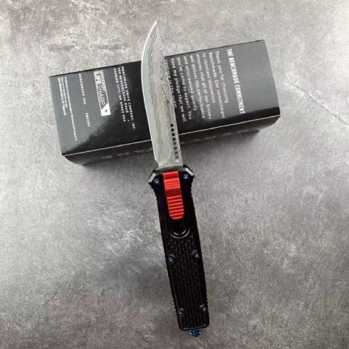 Introducing the Benchmade 838 OTF Knife, crafted with exquisite Damascus steel.