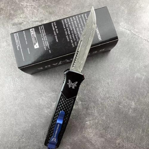 Introducing the Benchmade 838 OTF Knife, crafted with exquisite Damascus steel.