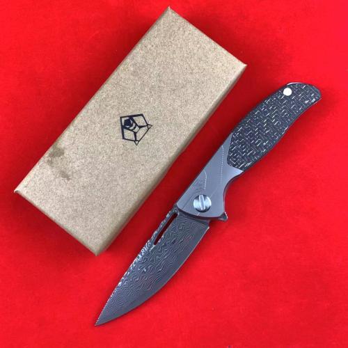 Bear Head F95-1 Folding Knife: Titanium & Carbon Fiber Damascus