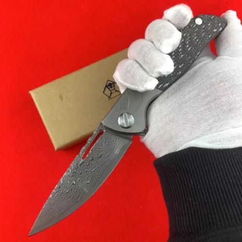 Bear Head F95-1 Folding Knife: Titanium & Carbon Fiber Damascus