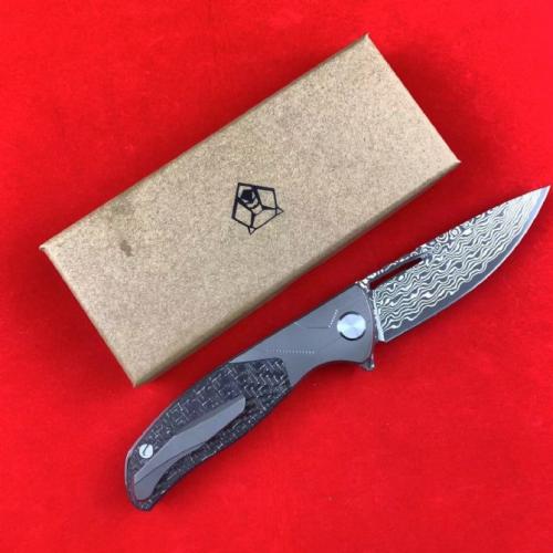 Bear Head F95-1 Folding Knife: Titanium & Carbon Fiber Damascus