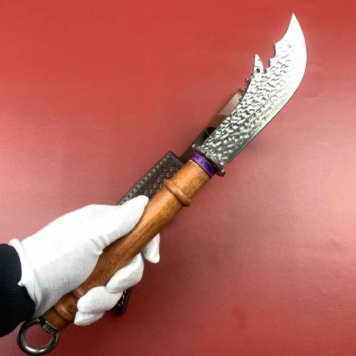 Damascus Guan Gong Crescent Knife