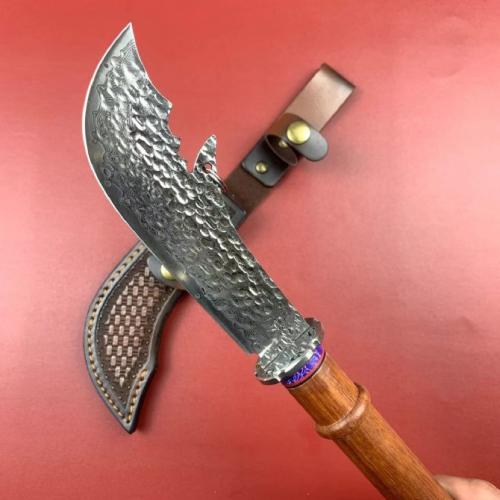 Damascus Guan Gong Crescent Knife