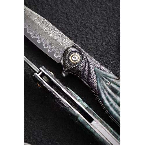 Peacock Feather Damascus Folding Knife