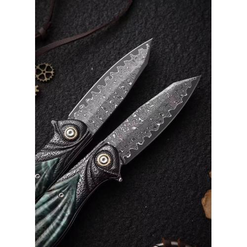 Peacock Feather Damascus Folding Knife