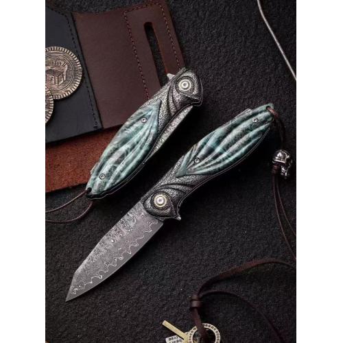 Peacock Feather Damascus Folding Knife