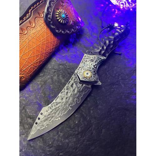 Mystic Eagle Damascus Folding Knife