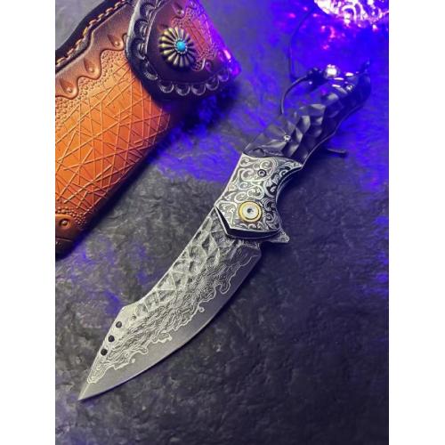 Mystic Eagle Damascus Folding Knife