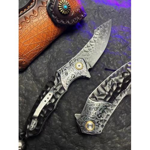 Mystic Eagle Damascus Folding Knife
