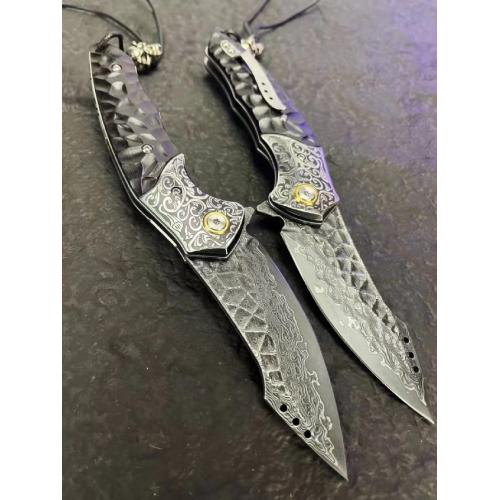 Mystic Eagle Damascus Folding Knife