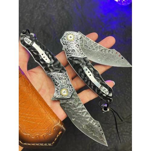Mystic Eagle Damascus Folding Knife