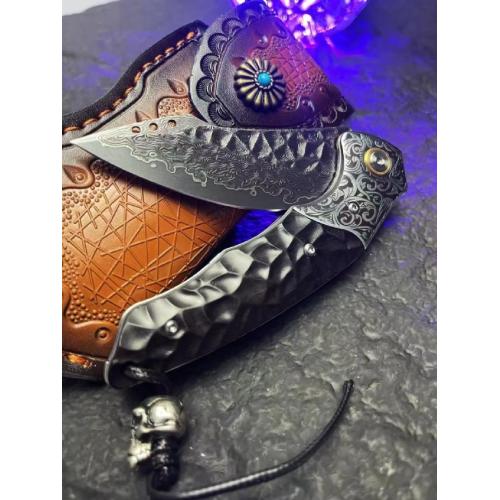 Mystic Eagle Damascus Folding Knife