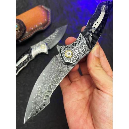 Mystic Eagle Damascus Folding Knife
