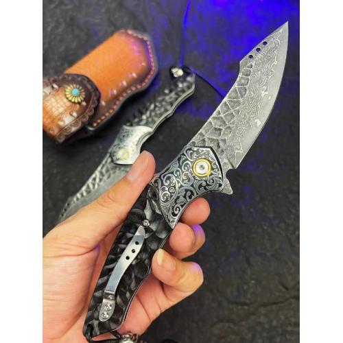 Mystic Eagle Damascus Folding Knife