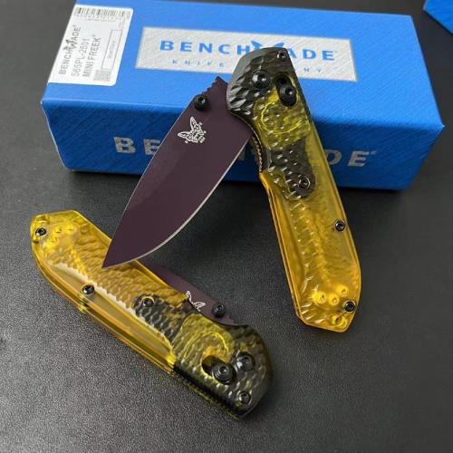 Introducing the new Benchmade Mini Freek 565PL-2501 Folding Knife, featuring a textured transparent PEI handle.