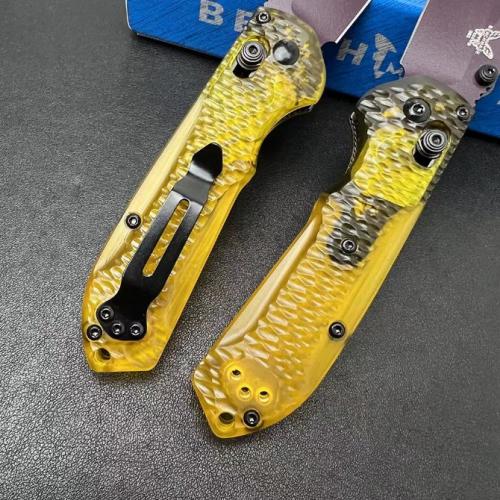 Introducing the new Benchmade Mini Freek 565PL-2501 Folding Knife, featuring a textured transparent PEI handle.