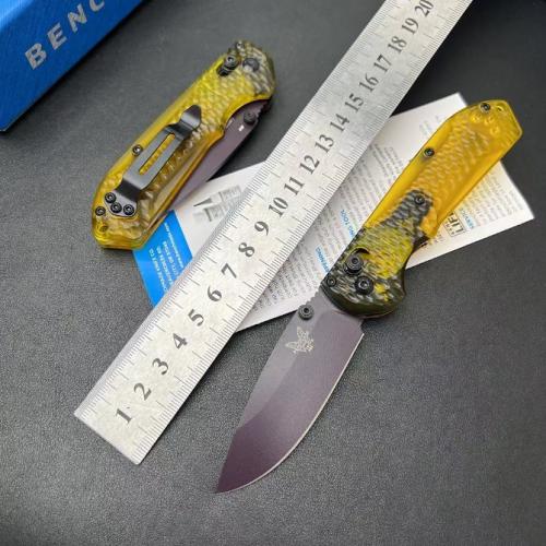 Introducing the new Benchmade Mini Freek 565PL-2501 Folding Knife, featuring a textured transparent PEI handle.