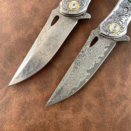 Golden Eagle Damascus Folding Knife
