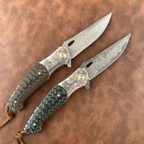 Golden Eagle Damascus Folding Knife