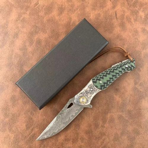 Golden Eagle Damascus Folding Knife