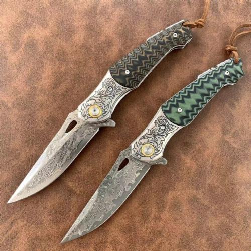 Golden Eagle Damascus Folding Knife