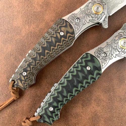Golden Eagle Damascus Folding Knife