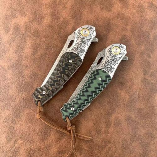 Golden Eagle Damascus Folding Knife