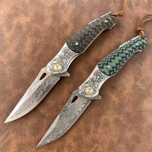 Golden Eagle Damascus Folding Knife