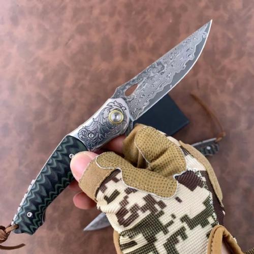 Golden Eagle Damascus Folding Knife