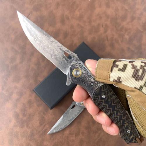 Golden Eagle Damascus Folding Knife