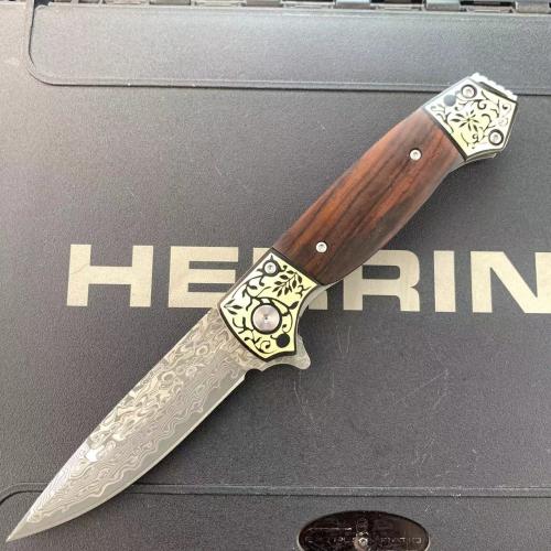 Golden Damascus Folding Knife