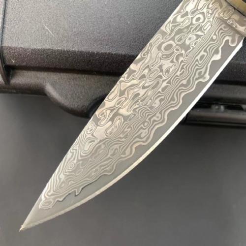 Golden Damascus Folding Knife