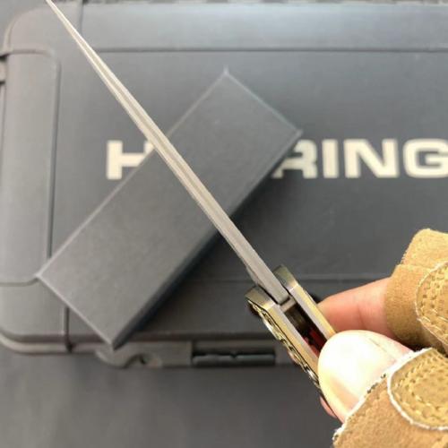 Golden Damascus Folding Knife