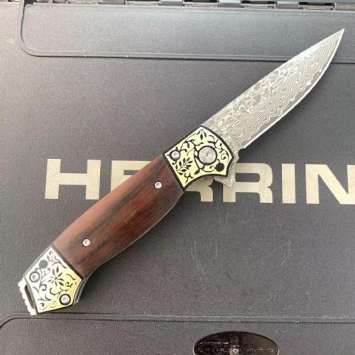 Golden Damascus Folding Knife