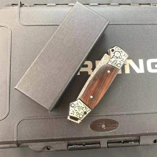 Golden Damascus Folding Knife