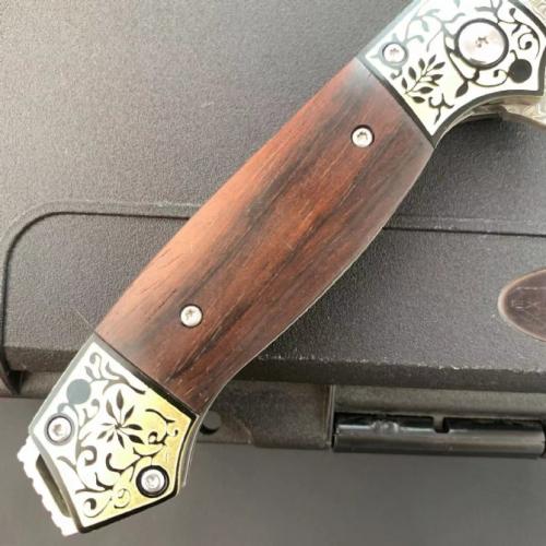 Golden Damascus Folding Knife